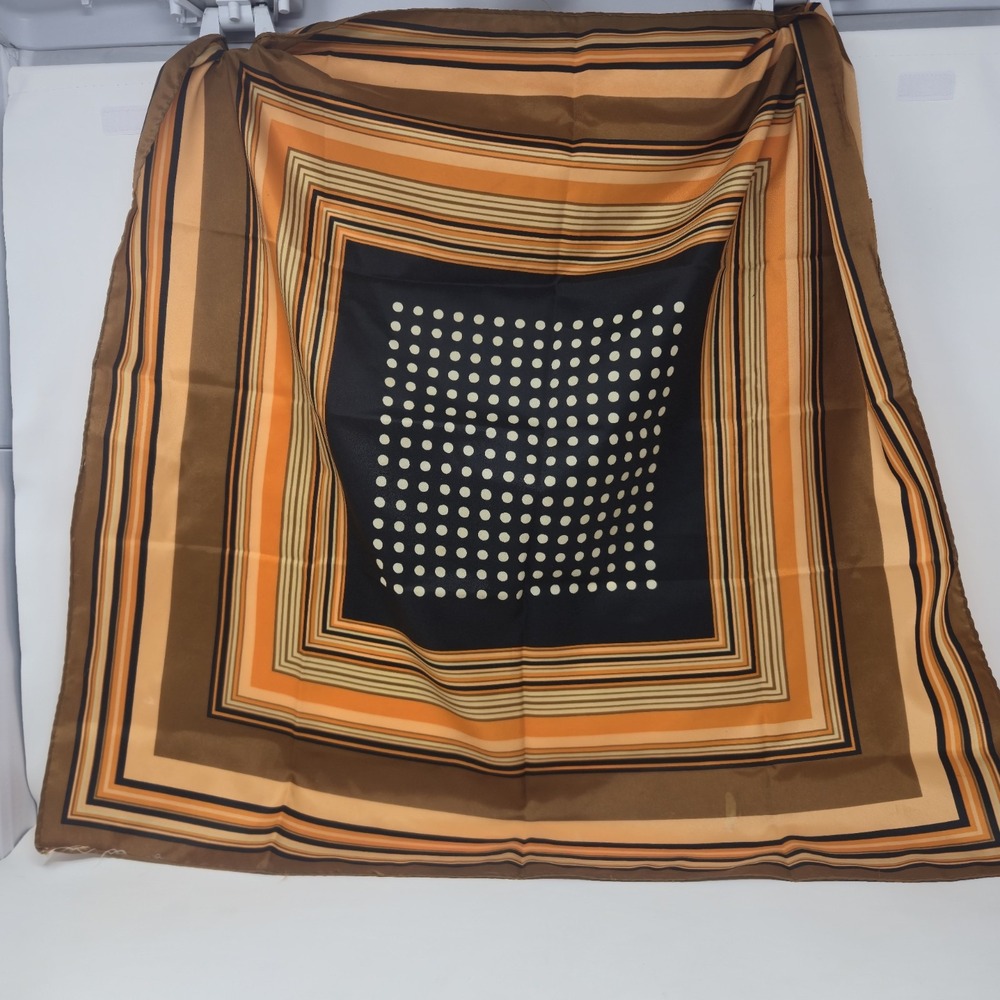 Vintage‎ Mod Square Scarf Polka Dot Stripe Geometric Brown Earth Tone 27"